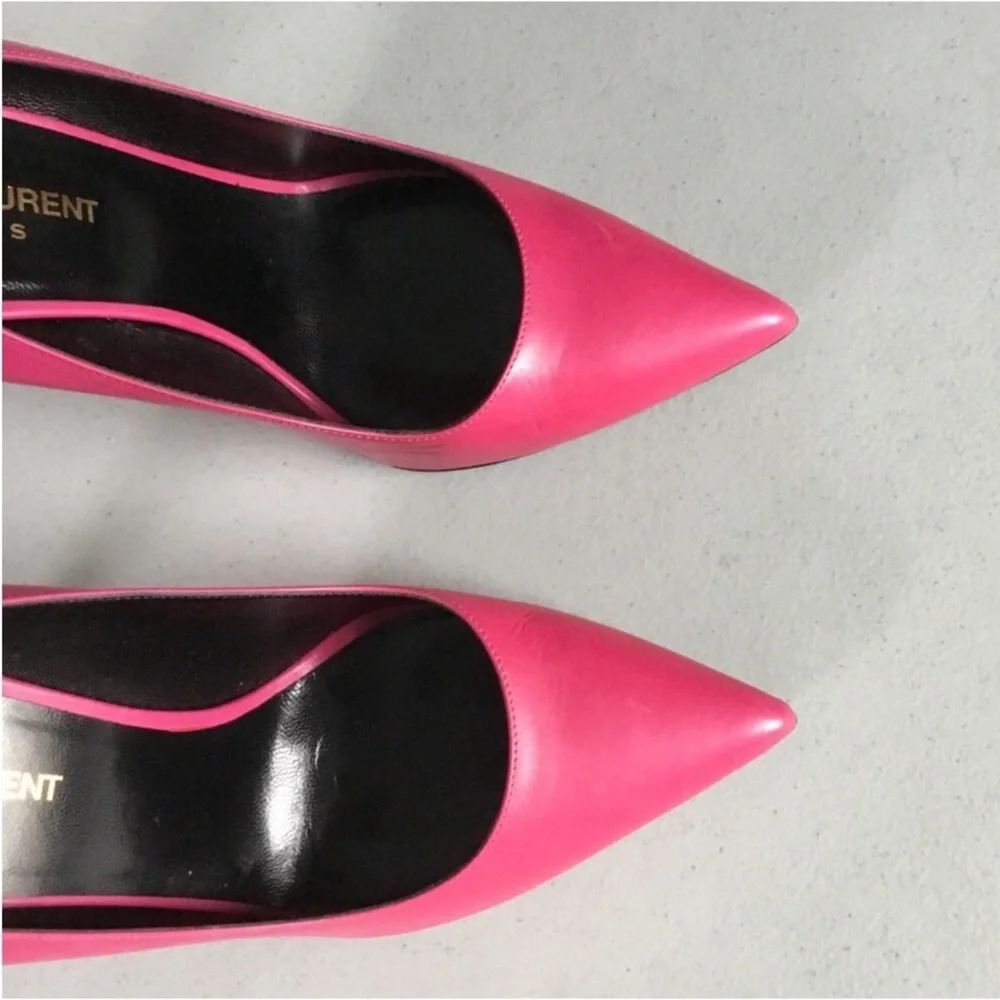 SAINT LAURENT AUTHENTIC COLOR FUCHSIA SLIM HEEL POINTY TOE LEATHER SIZE 38 - Picture 11 of 16